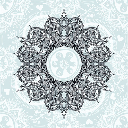Zentangle stylized Round Indian, Arabic Mandala.  Hand drawn vintage Ornament Pattern on lace background.のイラスト素材