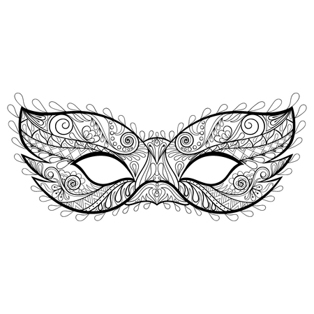 Bohemian festive  vector Mask silhouette  for adult coloring pages, fashion print, hand drawn ethnic patterned t-shirt print. Boho chic style. Doodle Illustration, tattoo design.のイラスト素材