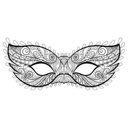Bohemian festive  vector Mask silhouette  for adult coloring pages, fashion print, hand drawn ethnic patterned t-shirt print. Boho chic style. Doodle Illustration, tattoo design.のイラスト素材