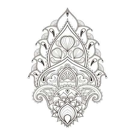 Floral leaf, lotus. Indian paisley ornament in style. Freehand ethnic sketch for adult coloring page. Ornamental artistic vector illustration for henna tattoo, t-shirt print.のイラスト素材