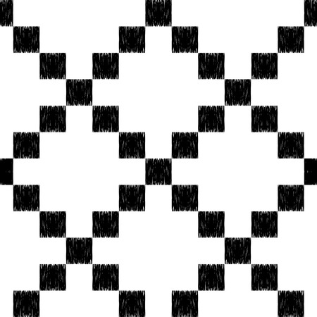 Hand drawn tribal seamless pattern in mexican style for textile, fabric, wrapping paper, wallpaper design. Monochrome illustration.のイラスト素材