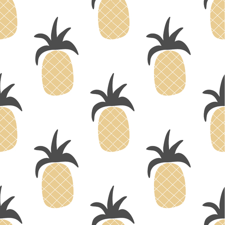 Vector hand drawn pineapple seamless pattern in ethnic tribal style for textile, fabric, wallpaper design. Abstract background illustration.のイラスト素材