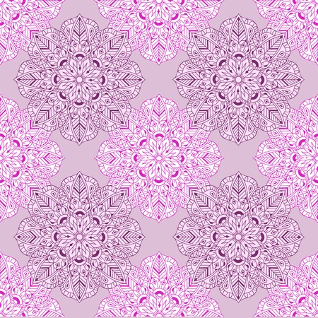 Zentangle Mandala seamless pattern. Hand drawn vector illustration for adult antistress coloring pages, books, art therapy,  logo, t-shirt print. Template for fabric design with mehndi elementsのイラスト素材