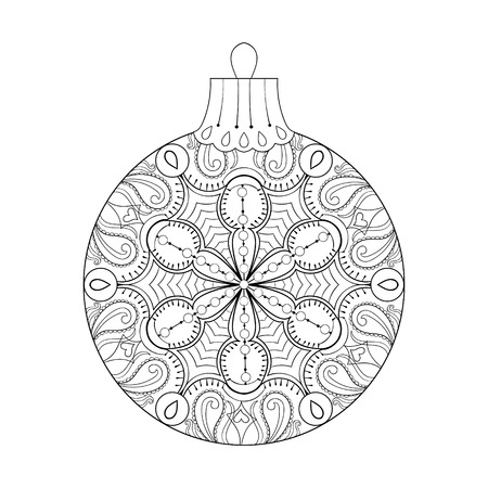 Vector vintage Christmas ball, New Year 2017 freehand decoration element. Artistic patterned illustration for adult coloring book pages. books, art therapy. Isolated symbol for t-shirt print, poster, tattooのイラスト素材