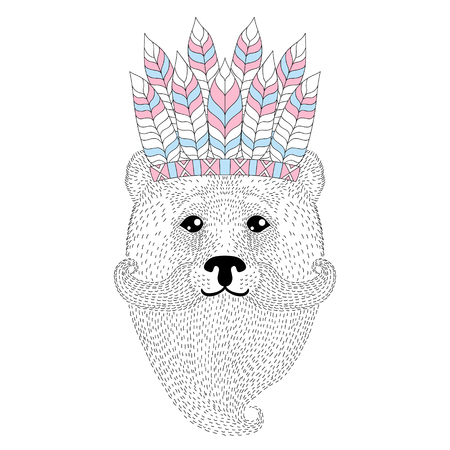 Hand drawn animal face, fashion animal cartoon in Aztec style illustration.のイラスト素材