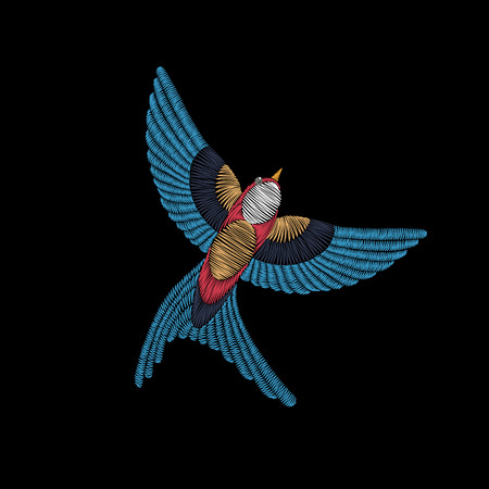 Embroidery stitches with swallow bird. fashion ornament for textile, fabric traditional folk  decoration.のイラスト素材