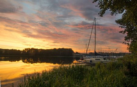 colorful sunset  with yachts. coast with yachts. Yachting.の写真素材
