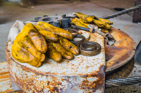 Yellow safety work glowsの写真素材