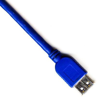 Blue USB 3.0 Cable on a White Backgroundの写真素材