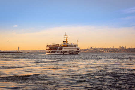 Istanbul, Turkey - November 30, 2019: Passengers on the ferryboat in Kadikoy. Every day nearly 150,000 passengers use ferries in Istanbul, due to easy access to two different continents.のeditorial素材