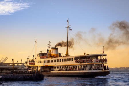 Istanbul, Turkey - November 30, 2019: Passengers on the ferryboat in Kadikoy. Every day nearly 150,000 passengers use ferries in Istanbul, due to easy access to two different continents.のeditorial素材