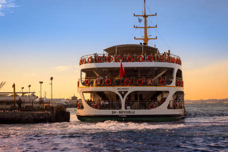 Istanbul, Turkey - November 30, 2019: Passengers on the ferryboat in Kadikoy. Every day nearly 150,000 passengers use ferries in Istanbul, due to easy access to two different continents.のeditorial素材