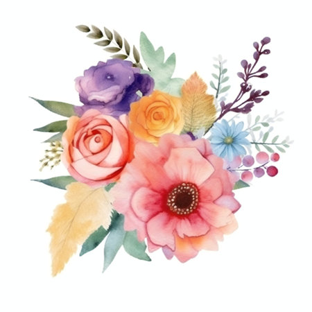 Watercolor floral bouquet isolated on white background.の素材