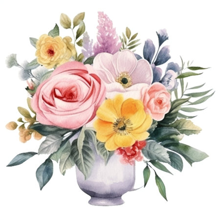 Beautiful vector image with nice watercolor bouquet of spring flowersの素材