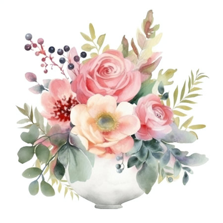 Bouquet of flowers in vase. Watercolor illustration.の素材