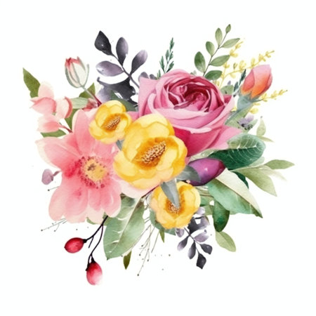 Watercolor bouquet with flowers. Hand painted illustration isolated on white backgroundの素材