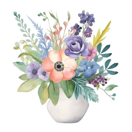 Beautiful image with nice watercolor bouquet of spring flowersの素材