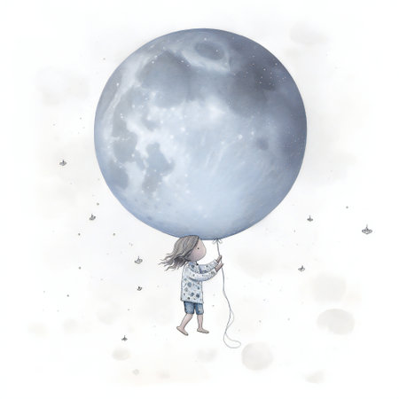 Girl holding a moon balloonの素材