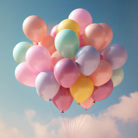 Bunch of colorful balloons on blue sky background.の素材