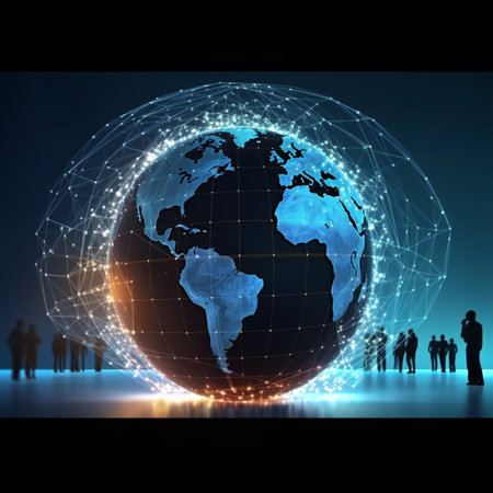 Abstract image of people around the world. Concept of global business and International Internet Day.の素材