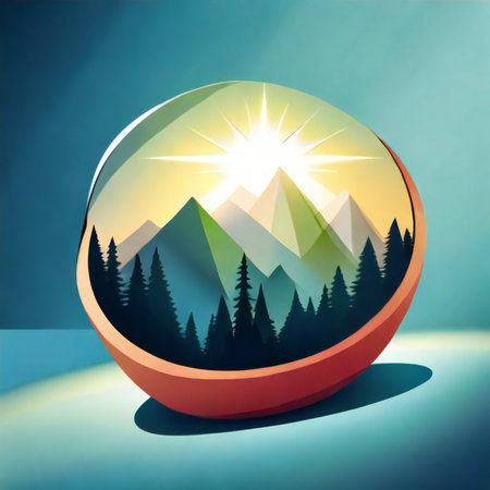 Mountain landscape in a glass sphere.の素材
