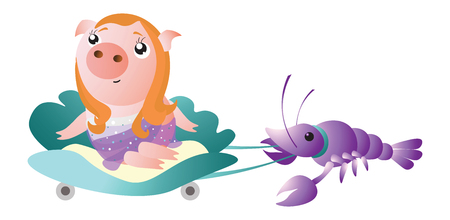 Zodiac pig Cancer. Chinese horoscope symbol 2019 year.のイラスト素材