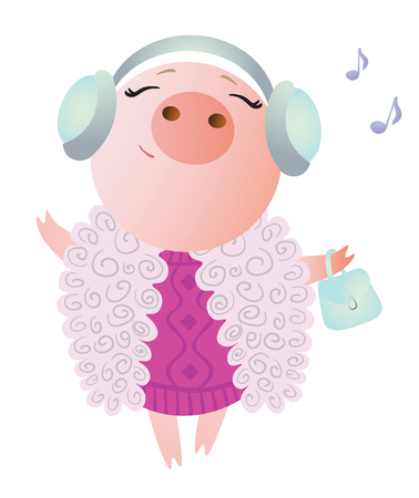 Zodiac pig Aries. Chinese horoscope symbol 2019 year.のイラスト素材