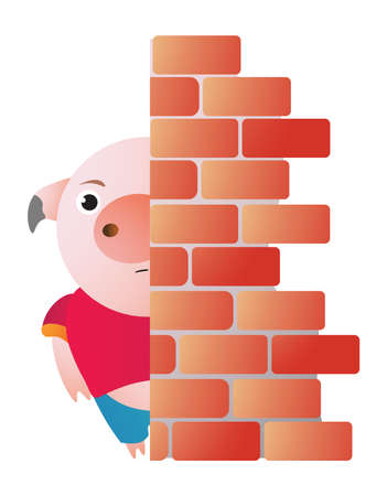 The pig hides behind the wallのイラスト素材