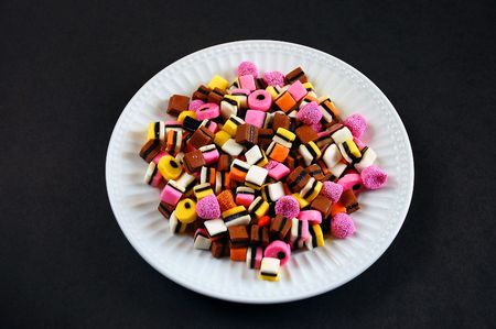 Licorice candy on white plateのeditorial素材