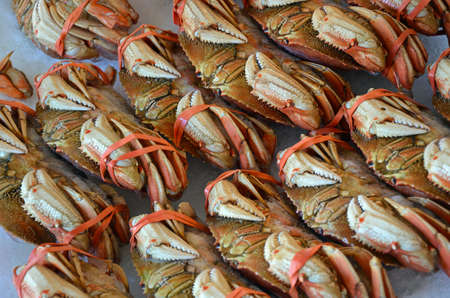 Fresh crab on ice at the food market