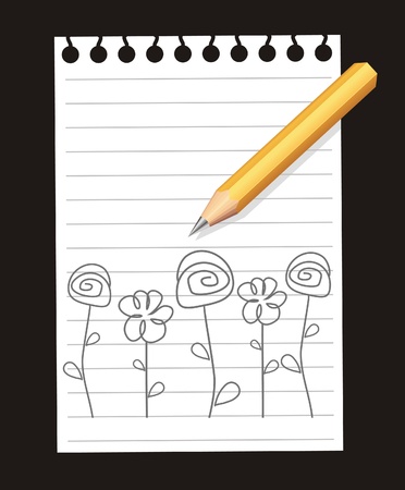 Flowers are drawn On white sheet of paper simple pencil. The Vector illustration.のイラスト素材