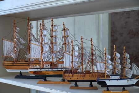 reduced size models of old sailboats