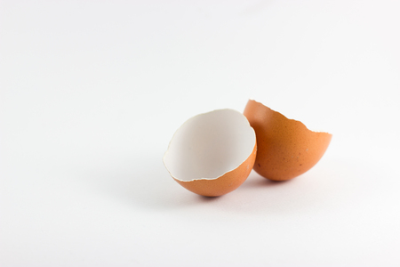 Egg shell break from cooking on white background.の写真素材