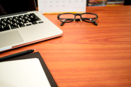 Close up, Wooden desk with copy space.の写真素材