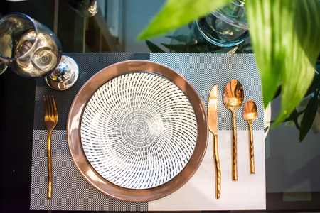 Top view of dining table set.の写真素材