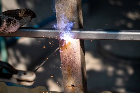 Welding steel  to the cement with electricity.の写真素材