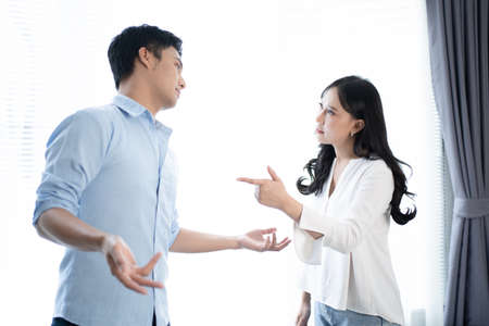 Asian couples quarrel at home.の写真素材