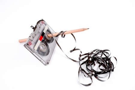vintage cassette tape isolated white background.の写真素材