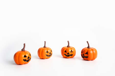 Orange pumpkins halloween decorate on white background. Use for halloween concept.の写真素材