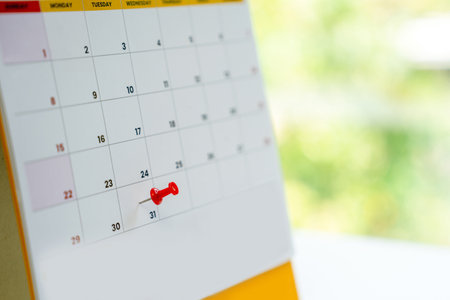 Pin on calendar on 31st of the month is the last day of the month, business conceptの写真素材