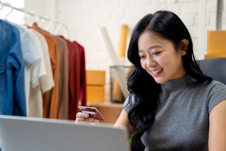 Online shopping is a form of e-commerce from an internet seller.の写真素材