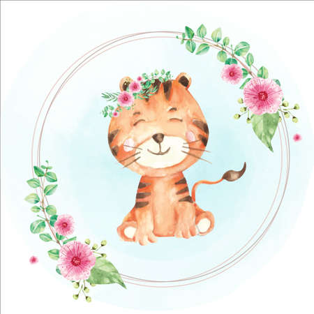 watercolor cute tiger wildlife animalのイラスト素材