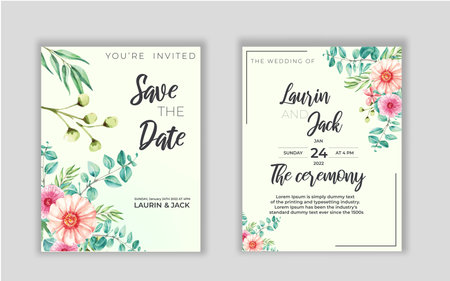 Wedding invitation card with decoration watercolor leaf eucalyptus framed artのイラスト素材