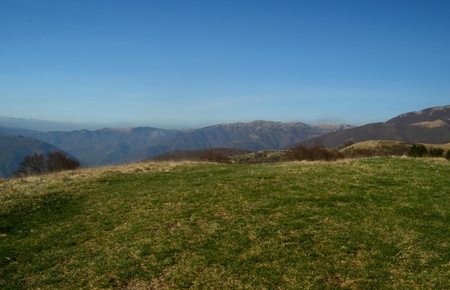 Green field and blue skyの写真素材
