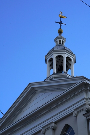 steeple of Amersfoort in front of a perfect blue skyの写真素材