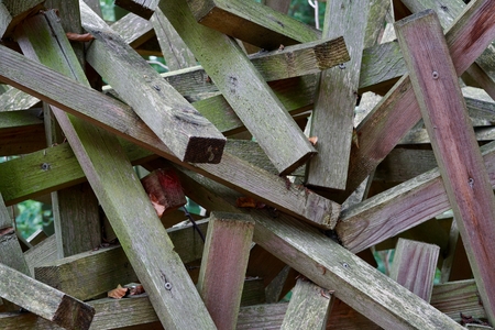 background of wooden laths bolt togetherの写真素材