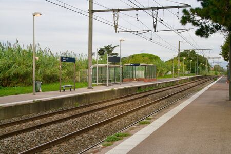 Closeu-up of a little railway stationの写真素材