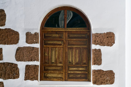 Close-up of a traditional Canarian wooden doorの写真素材