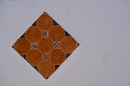 white background with a brown-blue tileの写真素材