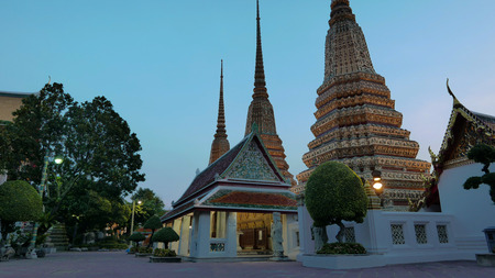 Night view style image of Thai art architecture in Wat Phra Chetupon Vimolmangklararm (Wat Pho)...